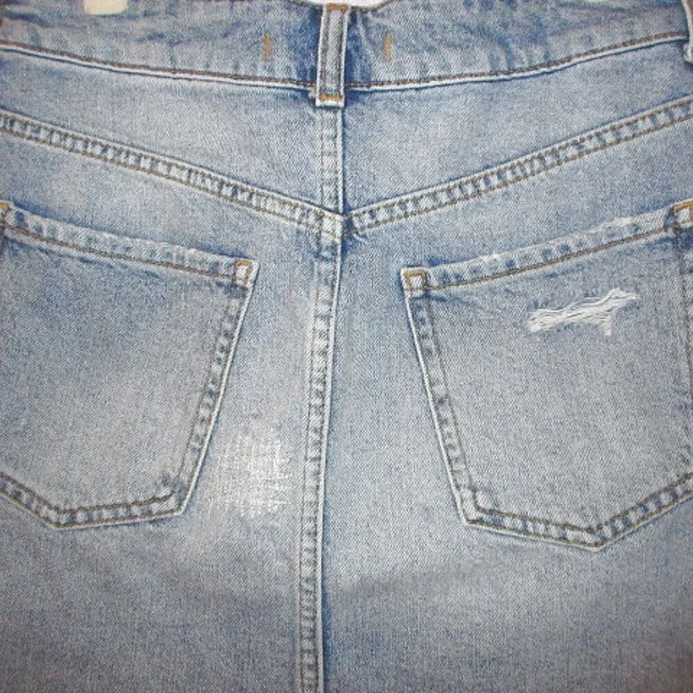 We The Free People Denim Mini Skirt Size 0 McBling Distressed Boho Hippie Grunge
